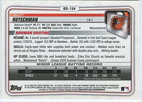 2020 Bowman Draft Chrome #BD-154 Adley Rutschman Baltimore OriolesOfficial MLB Baseball Trading Card in Raw (NM or Better) Condition