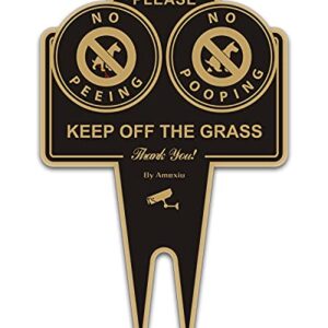 Amexiu No Pooping No Peeing Dog Sign, Keep off Grass Yard Sign Double Sided 15 x 9.5 X 0.08 Inches Rust Free Aluminum Sign, Easy Mounting Waterproof Durable Ink Black Gold Color, 1 Pack