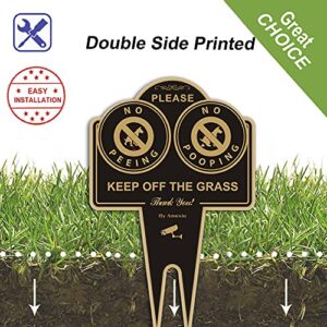 Amexiu No Pooping No Peeing Dog Sign, Keep off Grass Yard Sign Double Sided 15 x 9.5 X 0.08 Inches Rust Free Aluminum Sign, Easy Mounting Waterproof Durable Ink Black Gold Color, 1 Pack