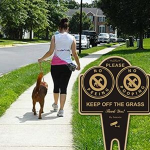 Amexiu No Pooping No Peeing Dog Sign, Keep off Grass Yard Sign Double Sided 15 x 9.5 X 0.08 Inches Rust Free Aluminum Sign, Easy Mounting Waterproof Durable Ink Black Gold Color, 1 Pack