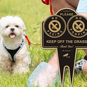 Amexiu No Pooping No Peeing Dog Sign, Keep off Grass Yard Sign Double Sided 15 x 9.5 X 0.08 Inches Rust Free Aluminum Sign, Easy Mounting Waterproof Durable Ink Black Gold Color, 1 Pack