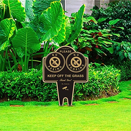 Amexiu No Pooping No Peeing Dog Sign, Keep off Grass Yard Sign Double Sided 15 x 9.5 X 0.08 Inches Rust Free Aluminum Sign, Easy Mounting Waterproof Durable Ink Black Gold Color, 1 Pack