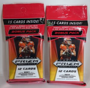 pair 2021 panini prizm draft football cello value packs 15 cards per pack (30 cards total) red white blue prizms