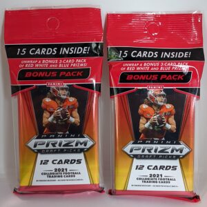 Pair 2021 Panini Prizm Draft Football Cello Value Packs 15 Cards Per Pack (30 Cards Total) Red White Blue Prizms