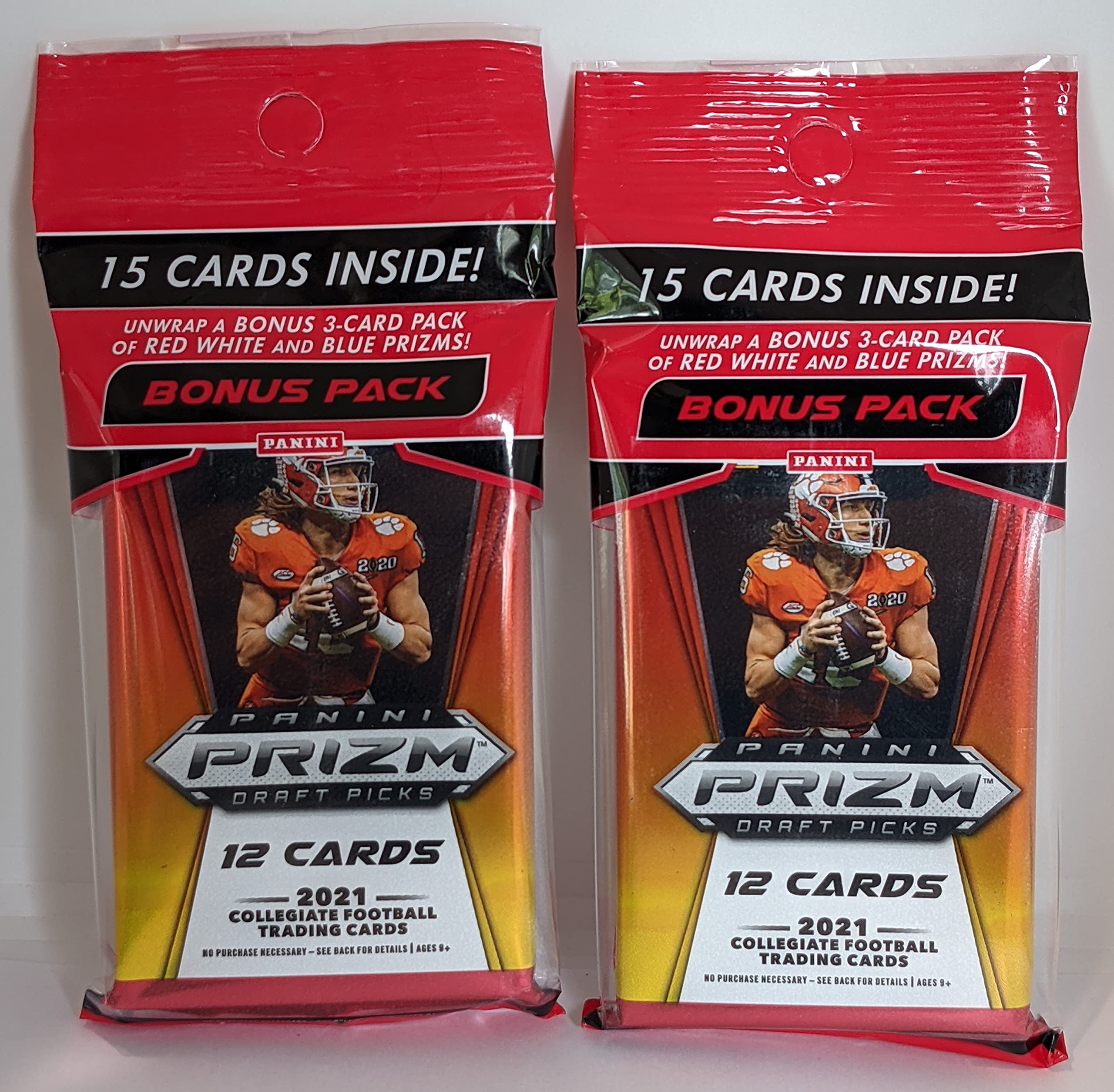 Pair 2021 Panini Prizm Draft Football Cello Value Packs 15 Cards Per Pack (30 Cards Total) Red White Blue Prizms