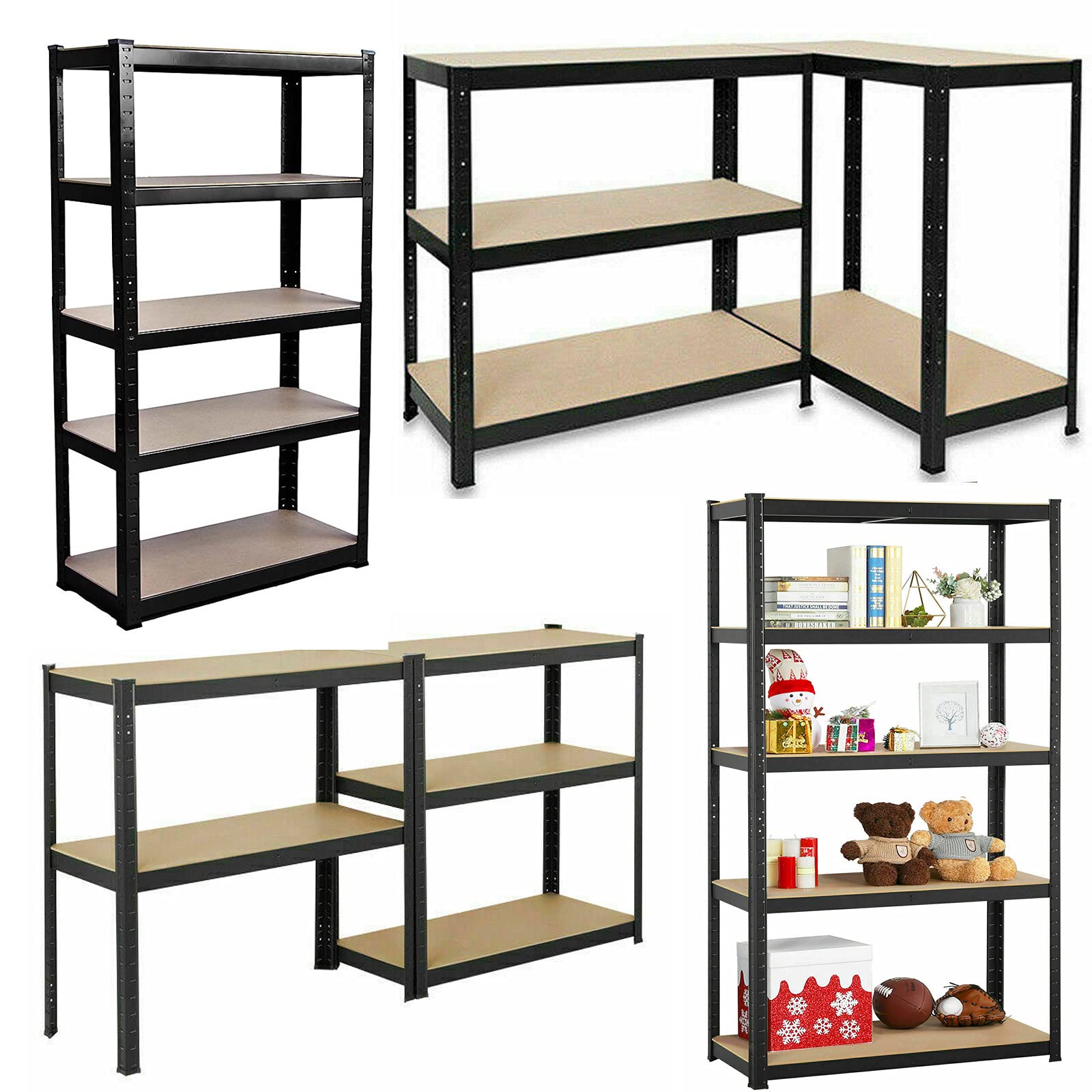 Jupitor Shelving Units for Storage Garage Bathroom 5 Tier Storage Garage Racking Shelves Heavy Duty 175KG Per Shelf 875KG Capacity, for Warehouse Shed Office Workshop Black - 150cm x 75cm x 30cm