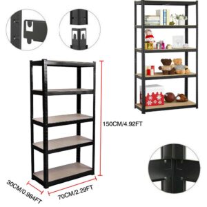 Jupitor Shelving Units for Storage Garage Bathroom 5 Tier Storage Garage Racking Shelves Heavy Duty 175KG Per Shelf 875KG Capacity, for Warehouse Shed Office Workshop Black - 150cm x 75cm x 30cm