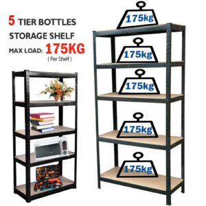 Jupitor Shelving Units for Storage Garage Bathroom 5 Tier Storage Garage Racking Shelves Heavy Duty 175KG Per Shelf 875KG Capacity, for Warehouse Shed Office Workshop Black - 150cm x 75cm x 30cm