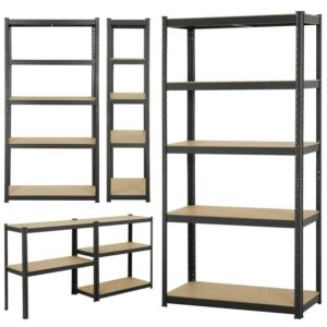 Jupitor Shelving Units for Storage Garage Bathroom 5 Tier Storage Garage Racking Shelves Heavy Duty 175KG Per Shelf 875KG Capacity, for Warehouse Shed Office Workshop Black - 150cm x 75cm x 30cm