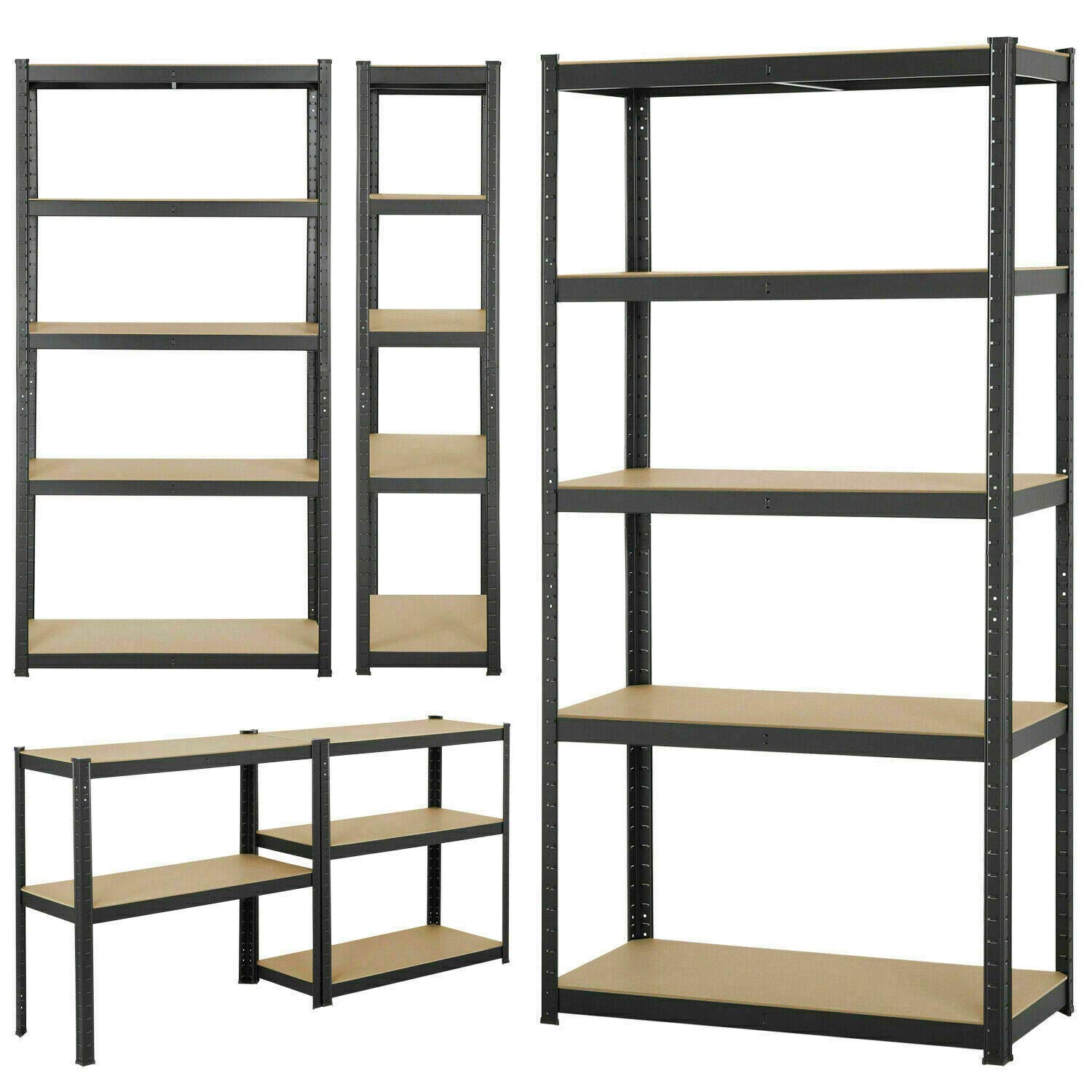 Jupitor Shelving Units for Storage Garage Bathroom 5 Tier Storage Garage Racking Shelves Heavy Duty 175KG Per Shelf 875KG Capacity, for Warehouse Shed Office Workshop Black - 150cm x 75cm x 30cm