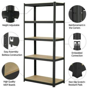 Jupitor Shelving Units for Storage Garage Bathroom 5 Tier Storage Garage Racking Shelves Heavy Duty 175KG Per Shelf 875KG Capacity, for Warehouse Shed Office Workshop Black - 150cm x 75cm x 30cm