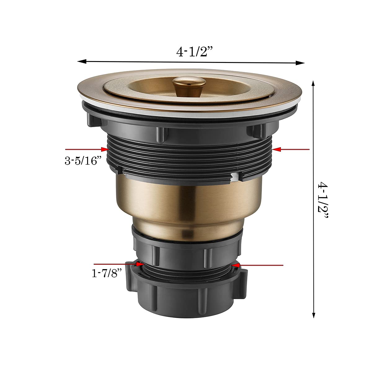 Cipotal Kitchen Sink Strainer Assembly, 304 Stainless Steel with Plated Color, Fit 3-1/2" Drain, Removable Waste Basket and Lid, Brushed Gold