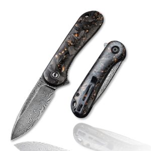 civivi elementum folding pocket knife for men, 2.96" damascus blade folder with low profile pocket clip for edc c907c-ds3