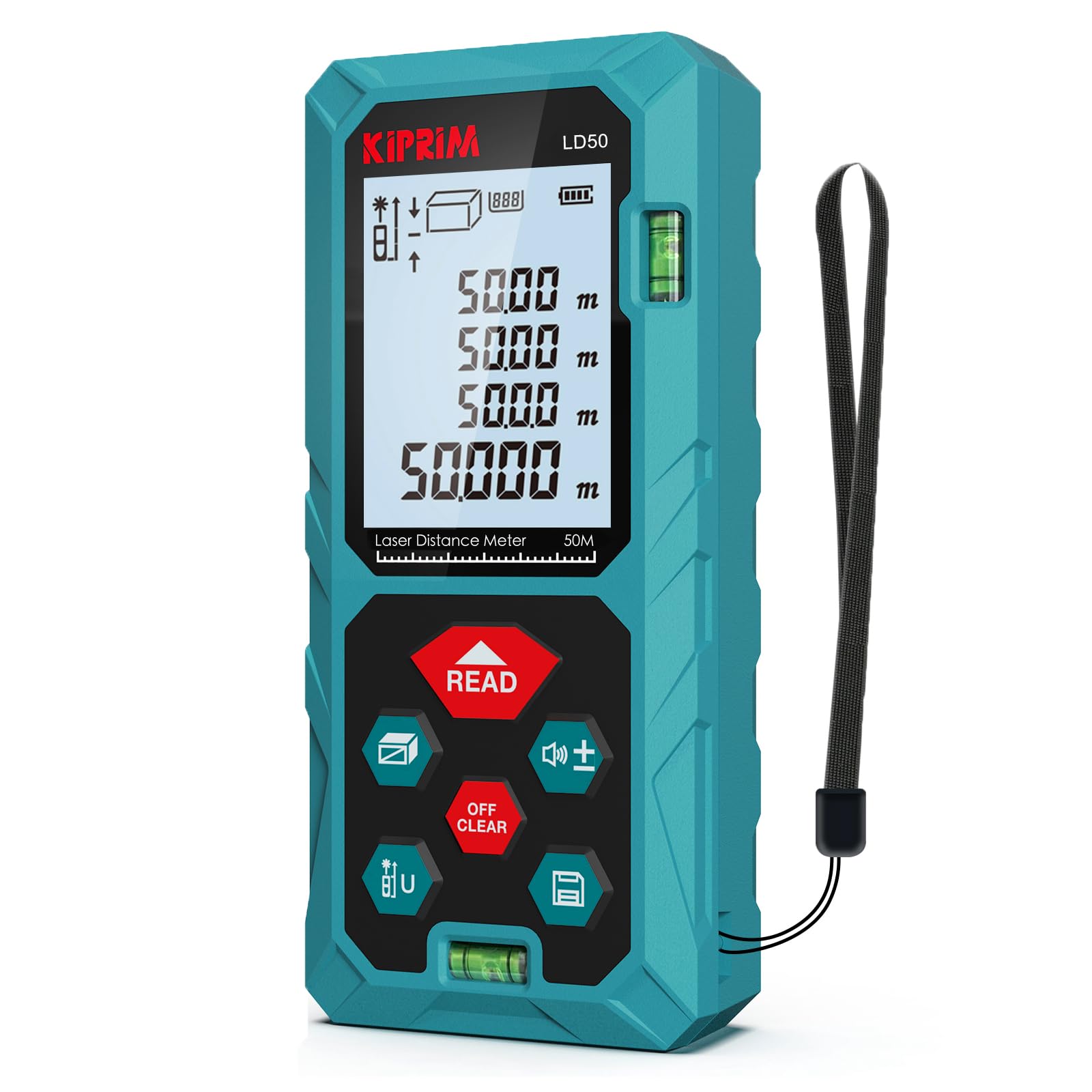 Laser Distance Measure 165 Feet with 2 Bubble Levels,M/in/Ft Unit Switching Backlit LCD,99 Sets Data Storage and Pythagorean Mode, Measure Distance, Area and Volume Kiprim LD50