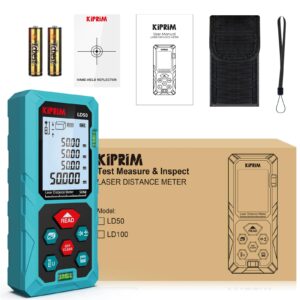 Laser Distance Measure 165 Feet with 2 Bubble Levels,M/in/Ft Unit Switching Backlit LCD,99 Sets Data Storage and Pythagorean Mode, Measure Distance, Area and Volume Kiprim LD50