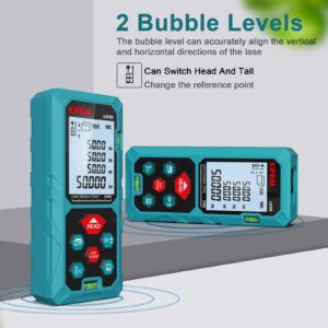 Laser Distance Measure 165 Feet with 2 Bubble Levels,M/in/Ft Unit Switching Backlit LCD,99 Sets Data Storage and Pythagorean Mode, Measure Distance, Area and Volume Kiprim LD50