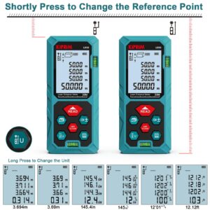 Laser Distance Measure 165 Feet with 2 Bubble Levels,M/in/Ft Unit Switching Backlit LCD,99 Sets Data Storage and Pythagorean Mode, Measure Distance, Area and Volume Kiprim LD50