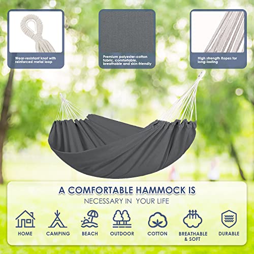 Gold Armour Hammock, Brazilian Style Hammock with Tree Straps for Hanging Durable Hammock, Portable Single Double Hammock for Camping Outdoor Indoor Patio Backyard (Dark Gray)