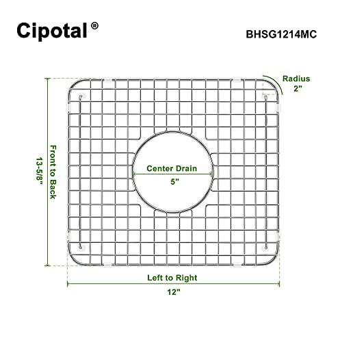 CIPOTAL 12 in. x 13.6 in. Centre Drain Sink Bottom Grid with Supersoft Silicone Feet in 304 Grade Stainless Steel