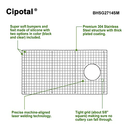 CIPOTAL 27 in. x 14 in. Side Drain Sink Protector with Supersoft Silicone Feet in 304 Grade Stainless Steel