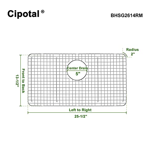 CIPOTAL 25.5 in. x 13.5 in. Rear Drain Sink Grid with Supersoft Silicone Feet in 304 Grade Stainless Steel