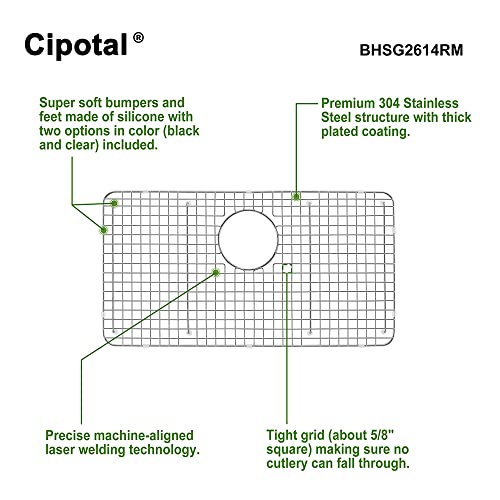 CIPOTAL 25.5 in. x 13.5 in. Rear Drain Sink Grid with Supersoft Silicone Feet in 304 Grade Stainless Steel