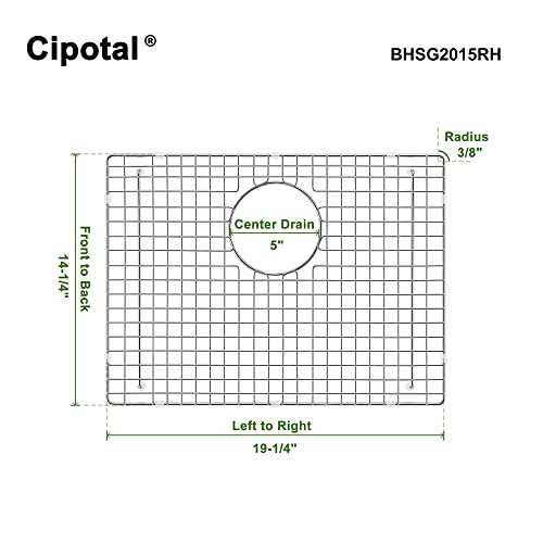 CIPOTAL 19.2 in. x 14.2 in. Rear Drain Kitchen Sink Bottom Grid with Supersoft Silicone Feet in 304 Grade Stainless Steel