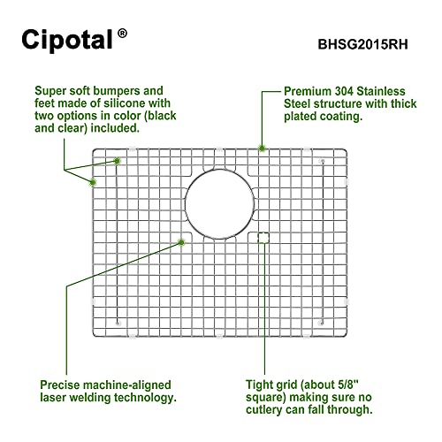 CIPOTAL 19.2 in. x 14.2 in. Rear Drain Kitchen Sink Bottom Grid with Supersoft Silicone Feet in 304 Grade Stainless Steel