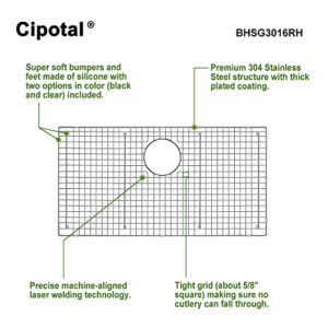 CIPOTAL 29.5 in. x 15.5 in. Rear Drain Kitchen Sink Bottom Grid with Supersoft Silicone Feet in 304 Grade Stainless Steel