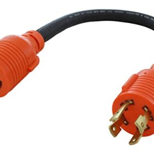 AC WORKS 30Amp 4 Prong 125/250Volt L14-30P Locking Plug to L14-20R 20Amp 4 Prong 125/250Volt Locking Female Generator Adapter (Flexible)