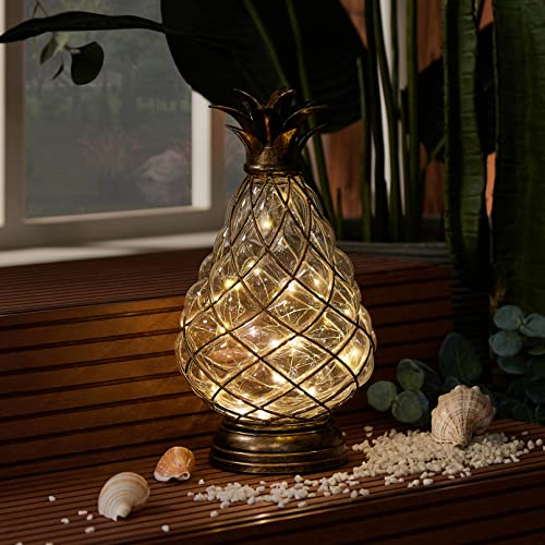 MOZEAL Extra Large Glass Pineapple Light,13 in Lantern Decorative,IP44 Waterproof,6 Hours Timer,Battery Operated,As a Gift,for Farmhouse/Garden/Outdoor/Patio/Porch/Table/Backyard/Beach/Mantle Decor