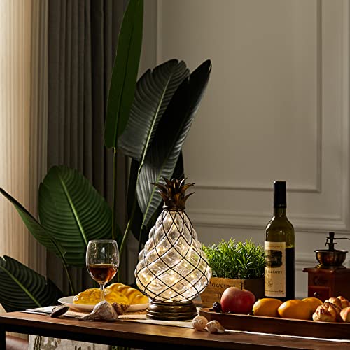 MOZEAL Extra Large Glass Pineapple Light,13 in Lantern Decorative,IP44 Waterproof,6 Hours Timer,Battery Operated,As a Gift,for Farmhouse/Garden/Outdoor/Patio/Porch/Table/Backyard/Beach/Mantle Decor