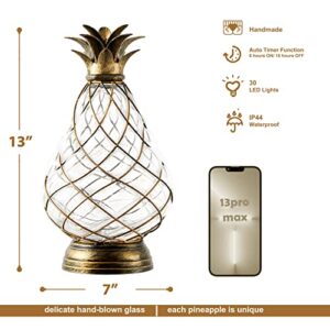 MOZEAL Extra Large Glass Pineapple Light,13 in Lantern Decorative,IP44 Waterproof,6 Hours Timer,Battery Operated,As a Gift,for Farmhouse/Garden/Outdoor/Patio/Porch/Table/Backyard/Beach/Mantle Decor