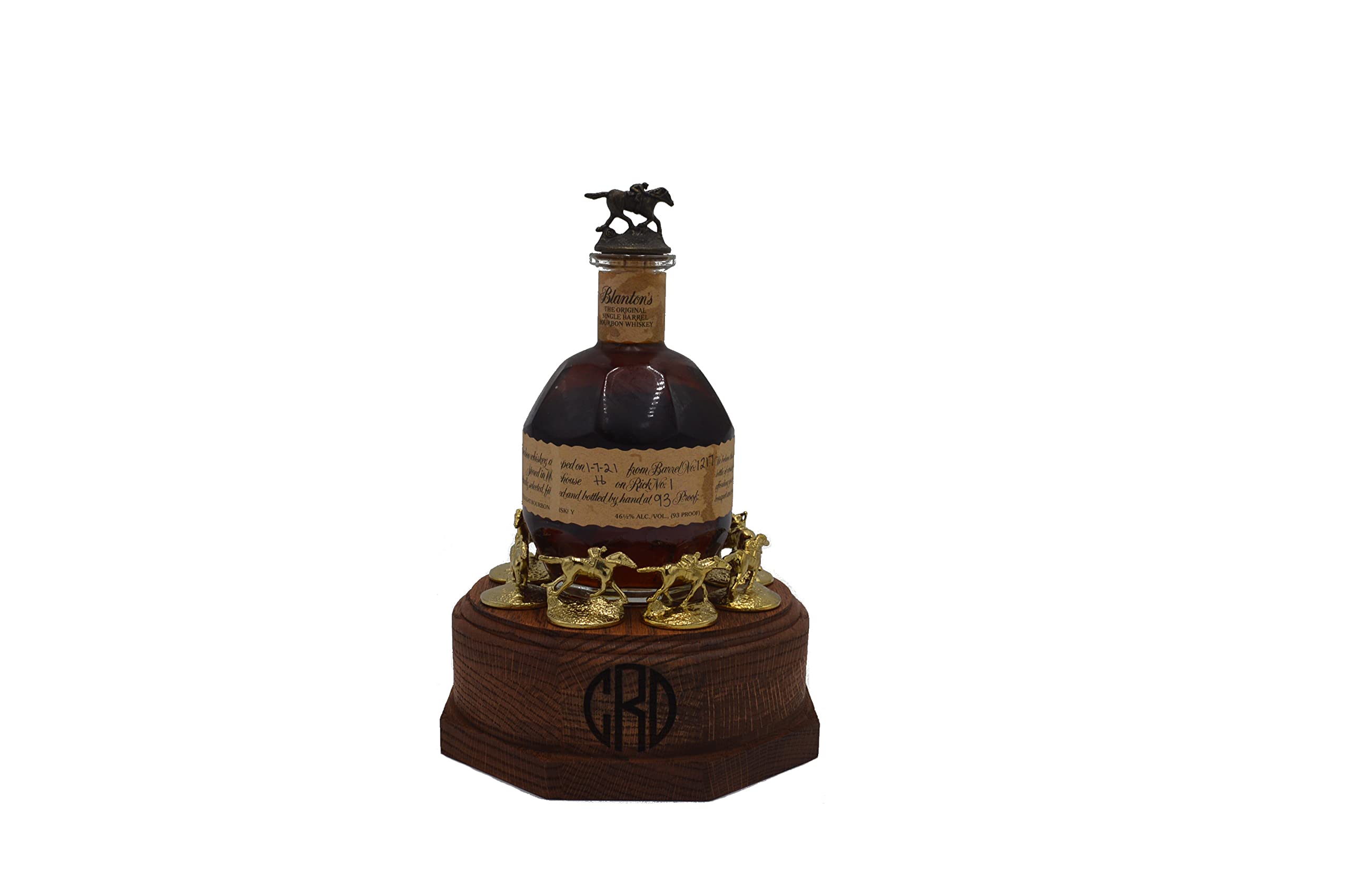 Personalized Laser Engraved Round Lighted Oak Cork Display fits Blanton's Bourbon Horse Cork Stoppers, Whiskey *Not made by or affiliated with Blanton's*