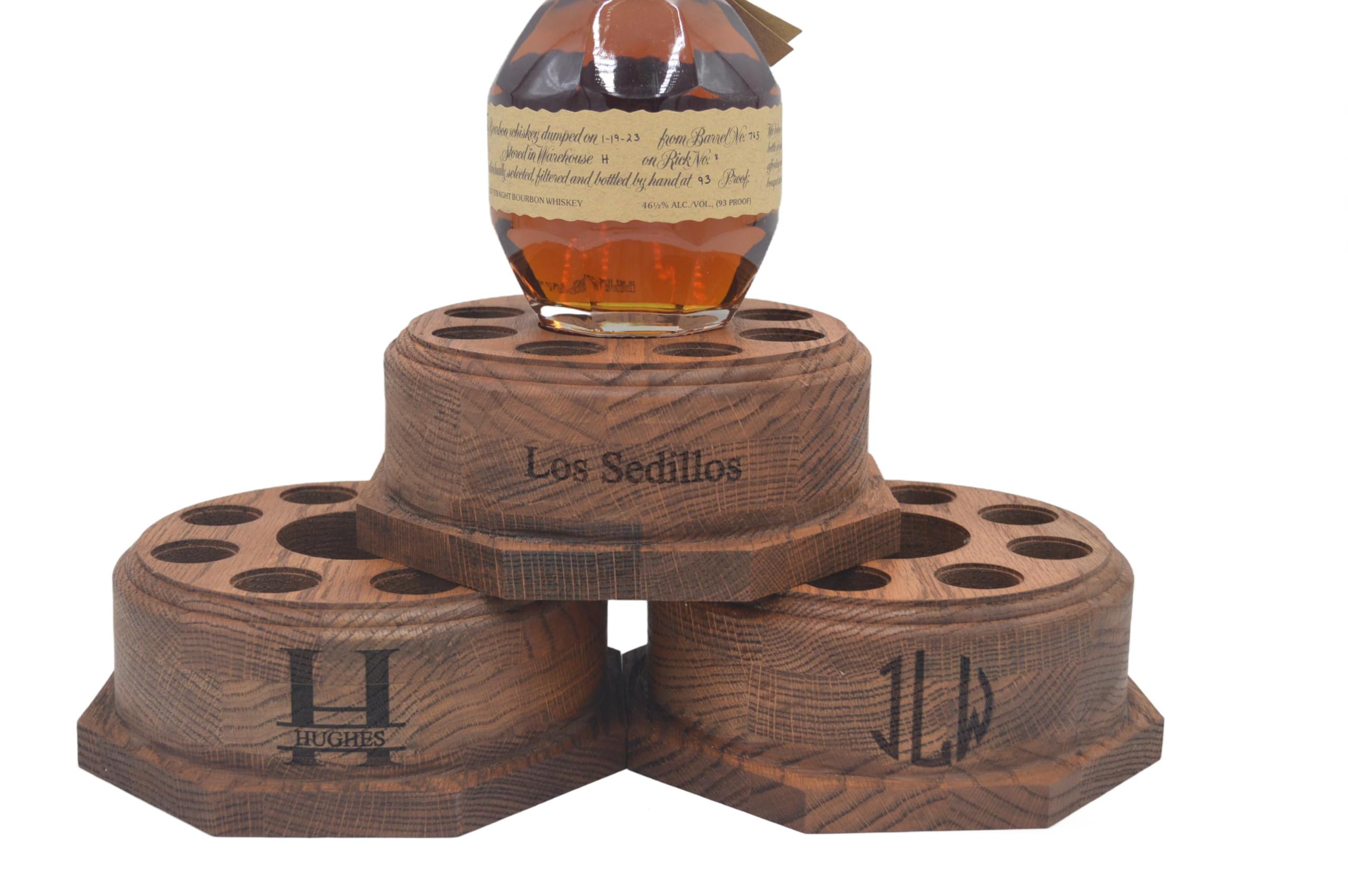 Personalized Laser Engraved Round Lighted Oak Cork Display fits Blanton's Bourbon Horse Cork Stoppers, Whiskey *Not made by or affiliated with Blanton's*