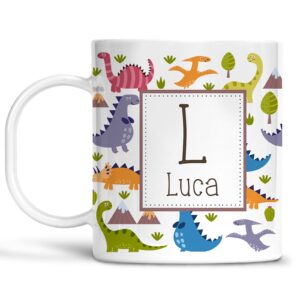 kids personalized dinosaur pattern mug customize with child's name, lightweight unbreakable cup, dishwasher safe and bpa and melamine free