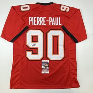 Autographed/Signed Jason Pierre-Paul Tampa Bay Red Football Jersey JSA COA