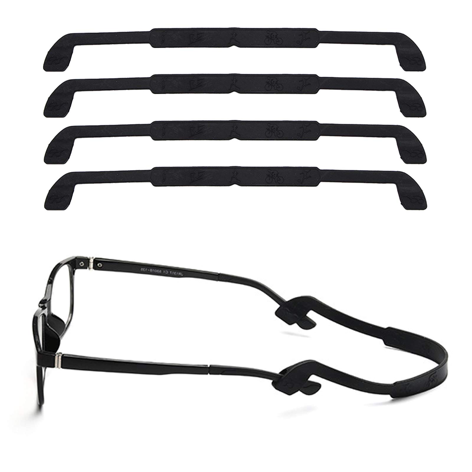 Kuntorie Glasses Strap, Anti-Slip Silicone Eyeglass Strap Eyewear Retainers Sports Elastic Soft Glasses Sunglass Cord Holder for Kids Adult Eye Protection (4 Pack, Black)