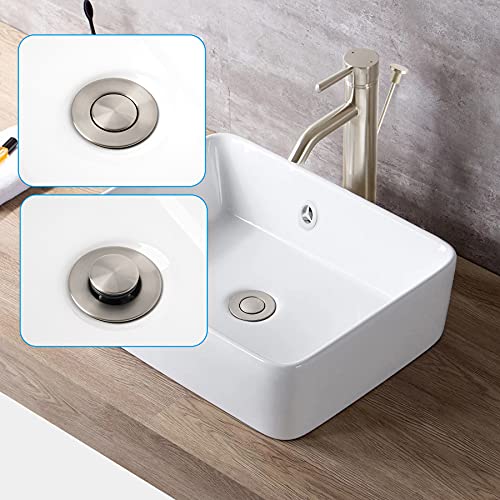 Bathroom Sink Drain with Overflow, Push and Seal Pop Up Drain Stopper Lift Rod, 2 Pack Bathroom Lavatory Vanity Vessel Drain Compatible with Moen, American Standard,Universal Drain Hole,Brushed Nickel