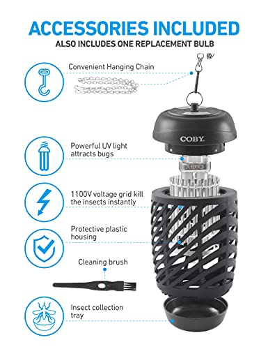 Coby Bug Zapper for Outdoor & Indoor, 10W, Covers 800 Sq. Feet, Non-Toxic, Chemical-Free, Black (CBZ1J6)