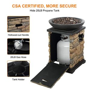 Camplux Propane Firebowl Column, 40,000 BTU Outdoor Gas Fire Pit with PVC Cover and Lava Rocks, Garden Slate Rock Look