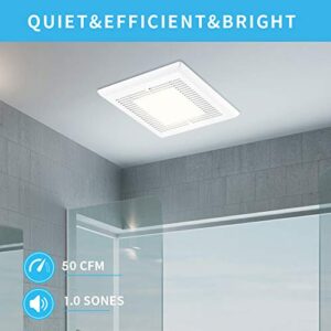 Tech Drive Bathroom Fan with Light 50 CFM 1.0Sone No Attic Access Needed Installation,Very Quiet Bath Ventilation and Exhaust Fan with LED Light 4000K 600LM, 4inch Duct