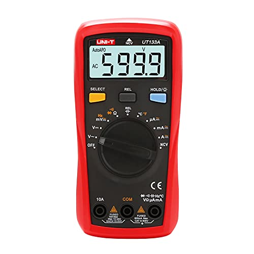 UNI-T Digital Multimeter Tester UT133A, AC DC Voltage Current Dmm Multimeter 6000 Counts Auto Ranging NCV Measures Volt Amp Ohm Capacitance Frequency Temperature, Continuity Diode Test, Palm Size