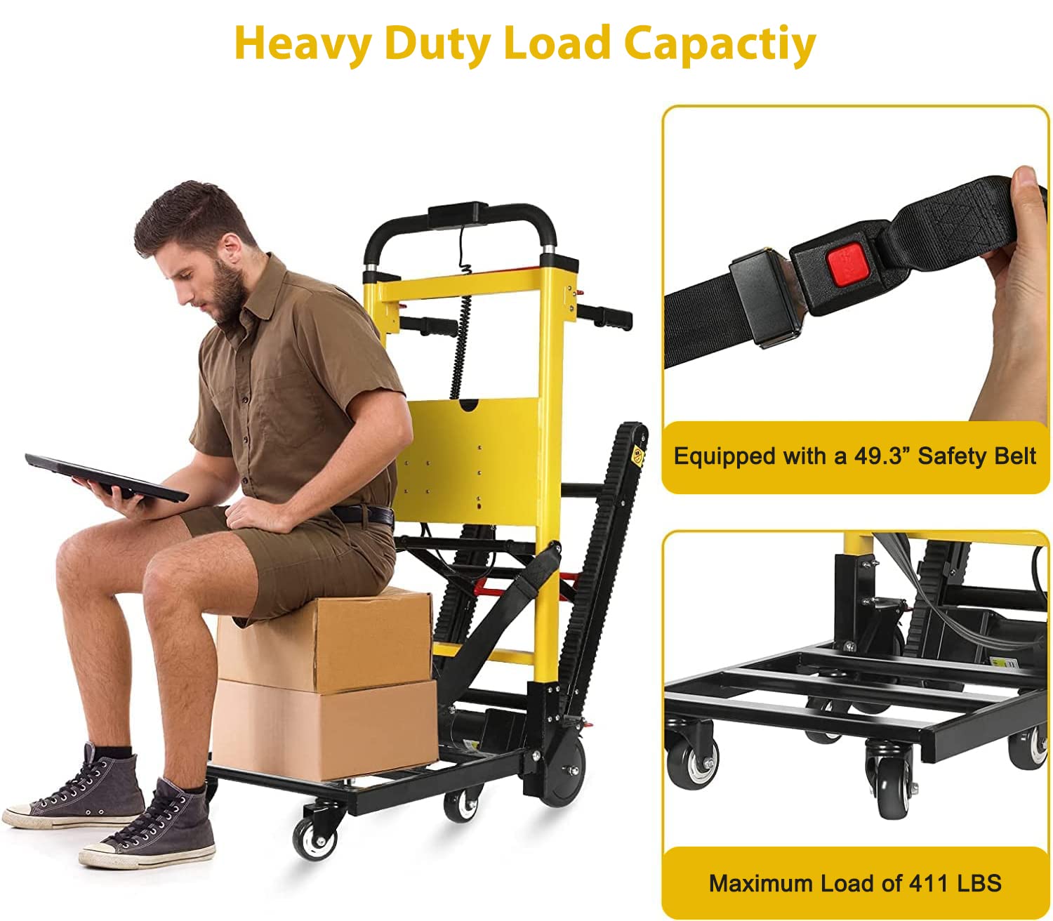 Electric Stair Climbing Hand Trucks Dolly Cart for Moving 441lb Capacity Heavy Duty Folding Stair Climber Cart Hand Trolley with 6 Wheels Motor Battery Powered for Furniture Family Logistics Warehouse