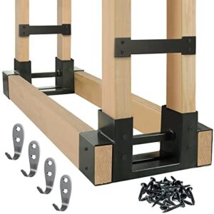 Gardguard Outdoor Firewood Racks - 2 Pack Log Storage Rack Bracket Kit, Rust Free Heavy Duty Steel Adjustable Length Outside Fireplace Wood Holder with Screws, and Hooks (Dark Bronze Green)