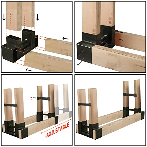 Gardguard Outdoor Firewood Racks - 2 Pack Log Storage Rack Bracket Kit, Rust Free Heavy Duty Steel Adjustable Length Outside Fireplace Wood Holder with Screws, and Hooks (Dark Bronze Green)