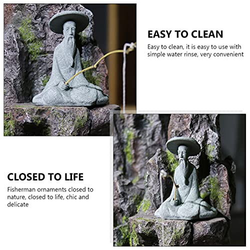 Cabilock 1pc Old Fisherman Ornaments Fishing Ornaments Sand Table Figurine Chinese Miniature Figurines for Bonsai Miniature Fairy Figurines Succulent Plant Accessory Elder Sandstone Rockery