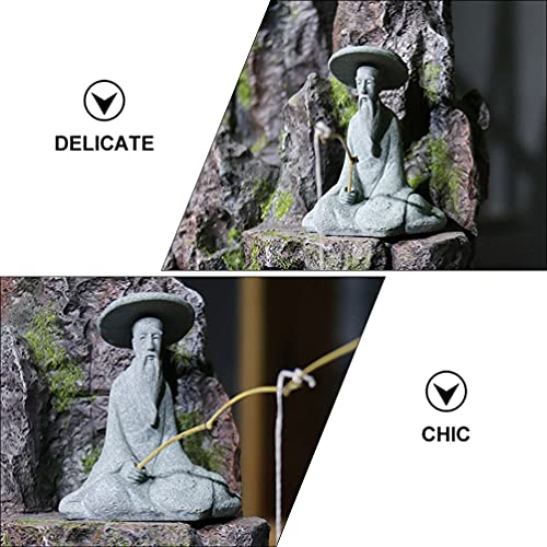 Cabilock 1pc Old Fisherman Ornaments Fishing Ornaments Sand Table Figurine Chinese Miniature Figurines for Bonsai Miniature Fairy Figurines Succulent Plant Accessory Elder Sandstone Rockery