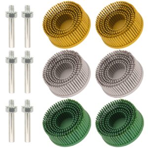 2 inch bristle disc,6 pieces roloc bristle disc grade - 120# 80# 50# grit abrasive coating removal disc for metal with 1/4 inch shank attachment