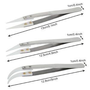 6 Pcs Precision Ceramic Reverse Solder Tweezers, Non-Conductive, Anti-Magnetic Pointed & Curved Tips Tweezers Set, Cross Lock Fiber Grip Soldering Tool, Heat-resistant Electronics Tweezers